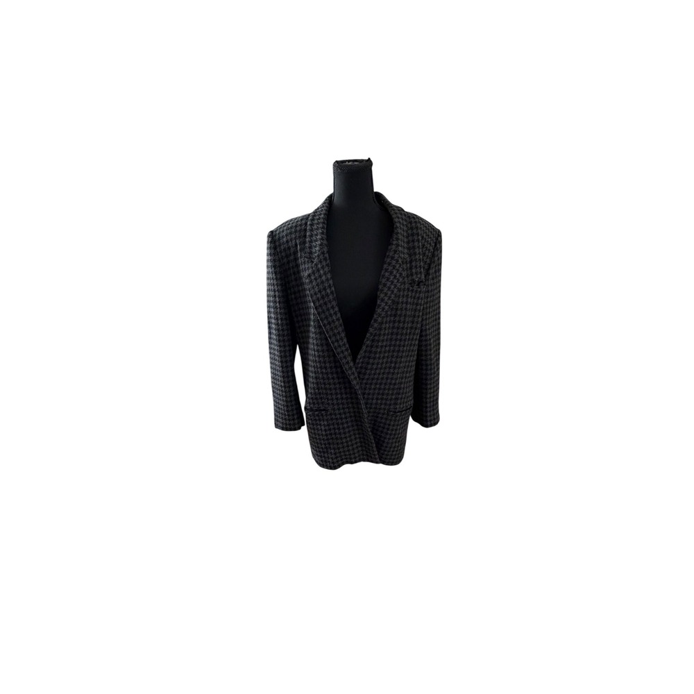 J.G. Hook Womens Grey Black Houndstooth Wool Blend Blazer Jacket Size 16